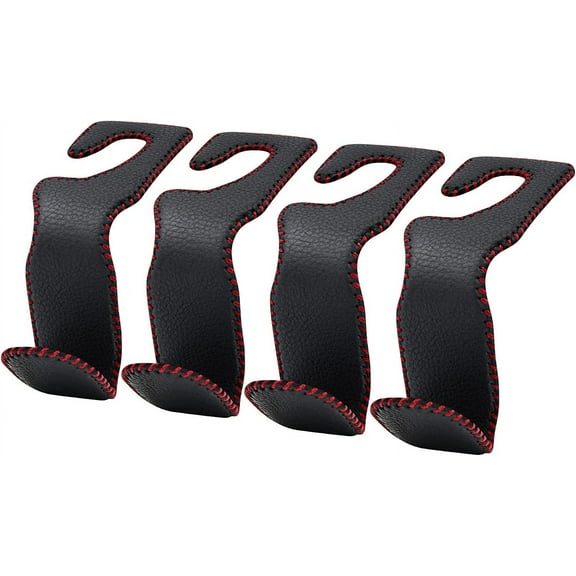 Purse Hook for Car, Leather Car Bag Hooks Purse Holder for Car, Seat Hooks for Vehicle for Hanging Purses and Bags and Coats,4 Pack Black& Red
