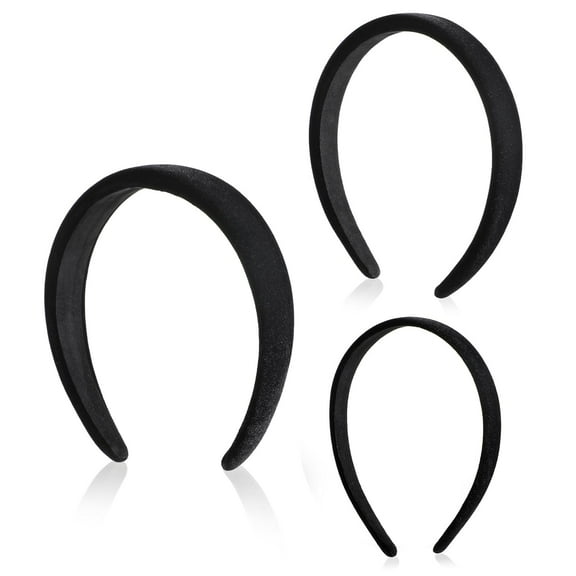 Ljia 3Pcs Black Velvet Padded Headbands for Women Soft Simple Headband for Girls Plain No Teeth Thick Hoops Headbands Fashion Nonslip Solid DIY Hair Accessories for Halloween Christmas A416