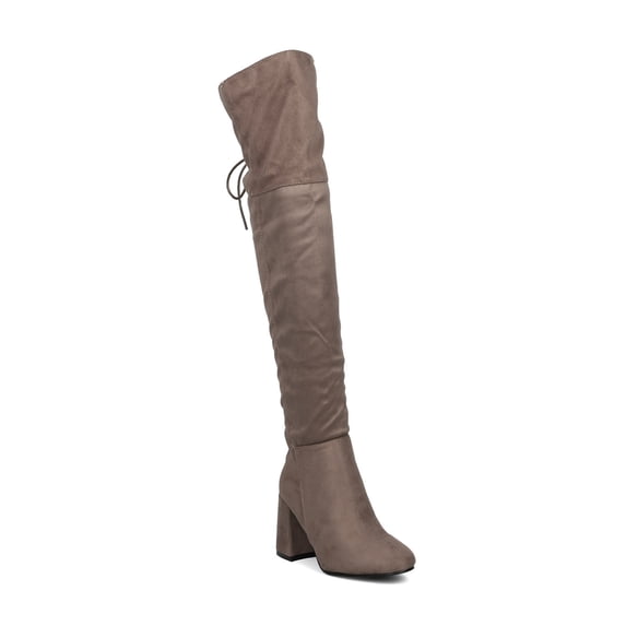 New Women Indulge Bella-I Faux Suede Over The Knee Hind Lace Up Block Heel Boot