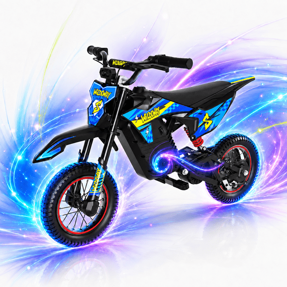 ORZEL Y5 36V Electric Dirt Bike for Teens, 500W Electric Motorcycle Ride-On for Ages 6-12, 15.5 MPH, 3-Speed Modes, 143 lb Max Load, 13.7-Mile Range, 12-Inch Tires, Twist Grip Throttle, Blue