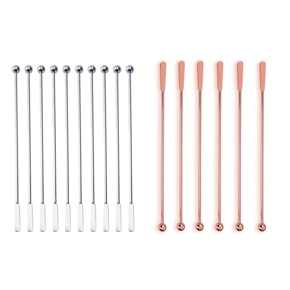 16Pcs Swizzle Sticks Metal - Stainless Steel Mixing Cocktail Coffee Stirrers for Wine Juice 7.5 Inch,10Pcs Silver & 6Pcs Gold