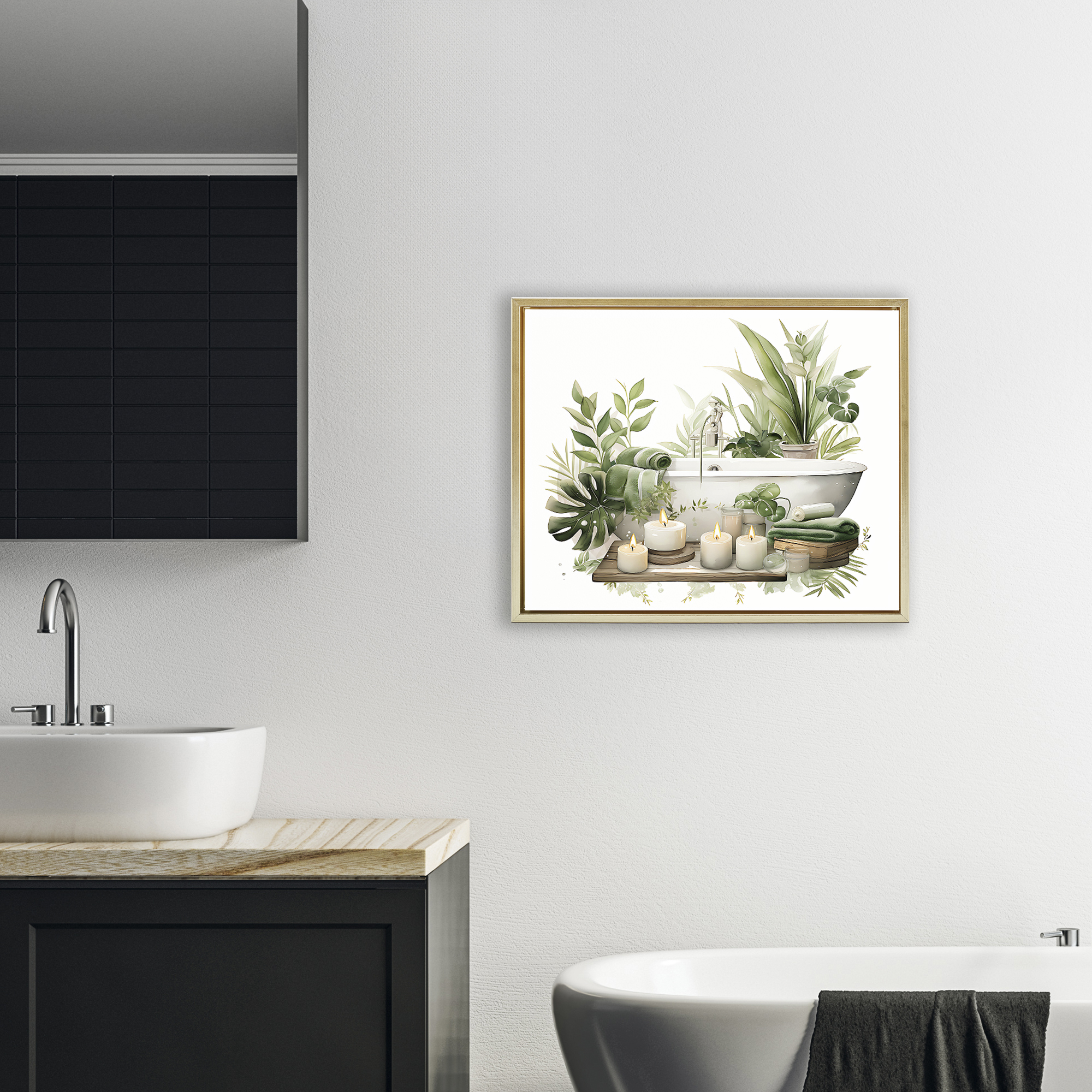 Tropical Zen Bathtub Gold Framed Floater Canvas Wall Art, design by Lettered and Lined