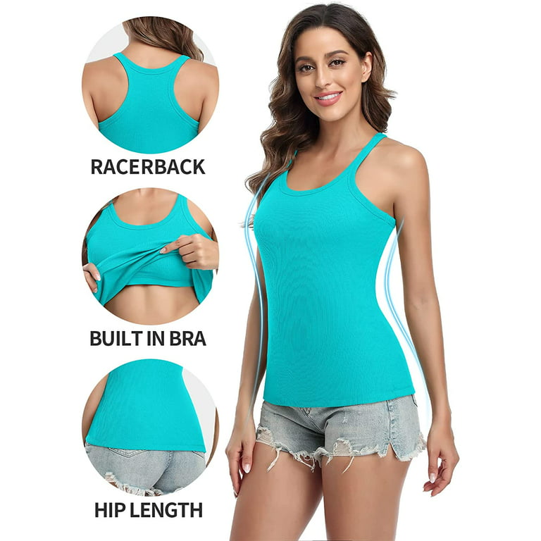Tank Tops for Women with Built in Shelf Bra Casual Wide Strap Basic  Camisole Sleeveless Top for Yoga Daily Wearing Pink L