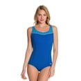 thumbnail image 2 of Speedo Women's High Neck Piped One Piece Fitness Swimsuit, Dusk, 8, 2 of 13