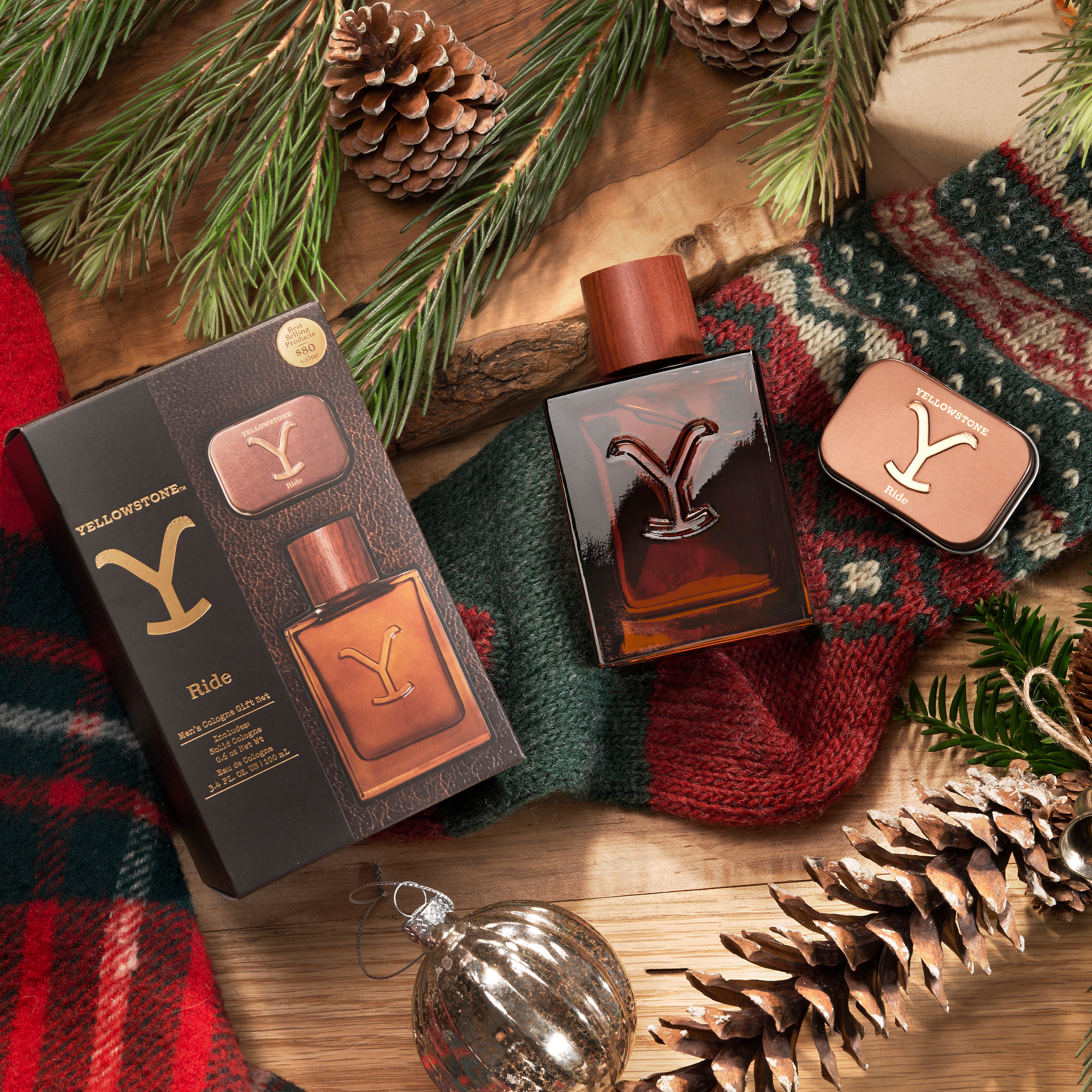 Yellowstone Ride Men's Cologne Gift Set – Eau de Cologne 3.4oz & Solid Cologne – Rugged Holiday Fragrance for Men