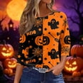 thumbnail image 2 of Garbnen Halloween Womens&nbsp;shirts Funny Pumpkin Ghost Candy Graphic Womens Tops 3/4 Length Sleeve Crew Neck Holiday Fashion Tunic Tops for Women Orange XXXL, 2 of 5