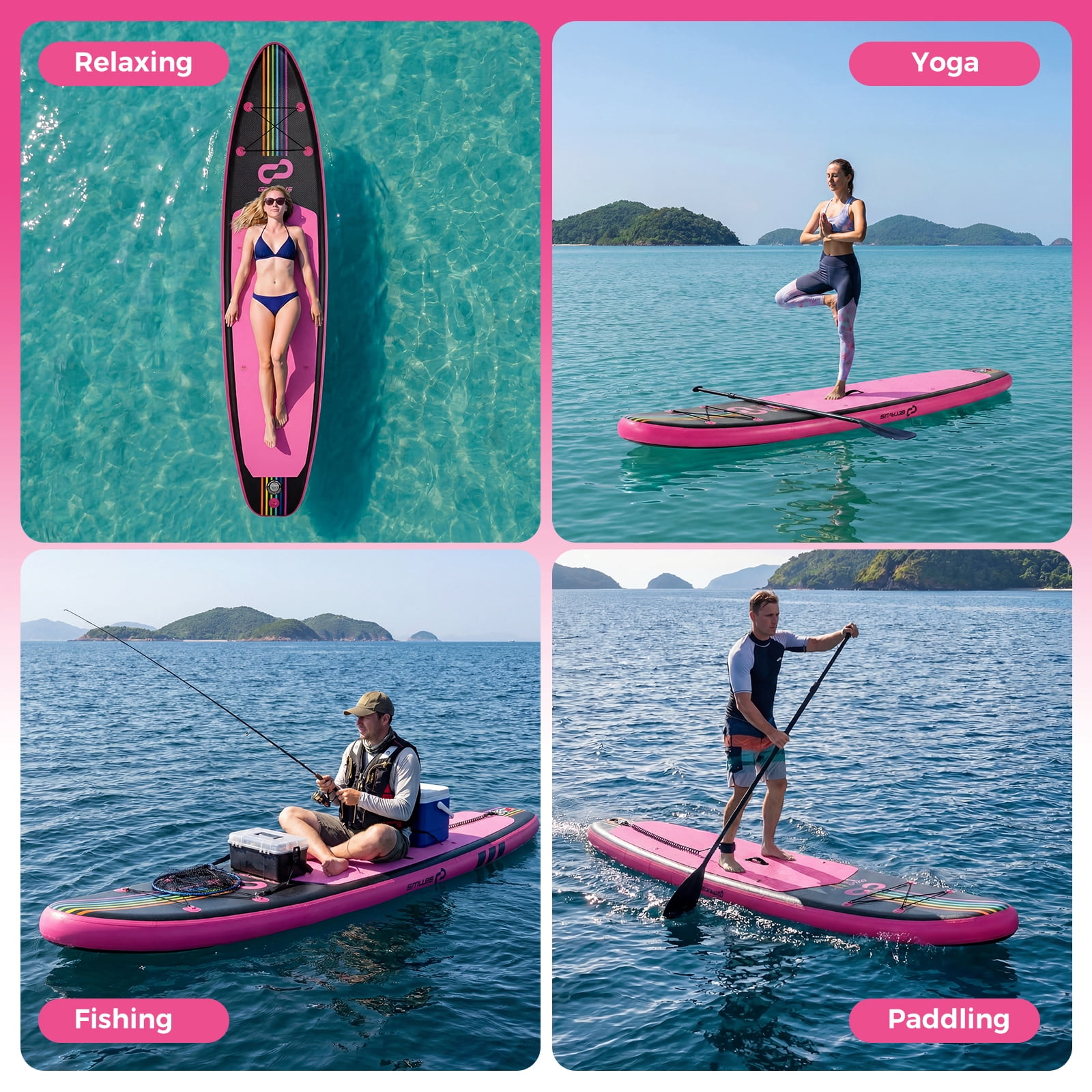 Costway 11’ Wide Inflatable Stand Up Paddle Board , Stable SUP for Adults and Youth Pink+Black