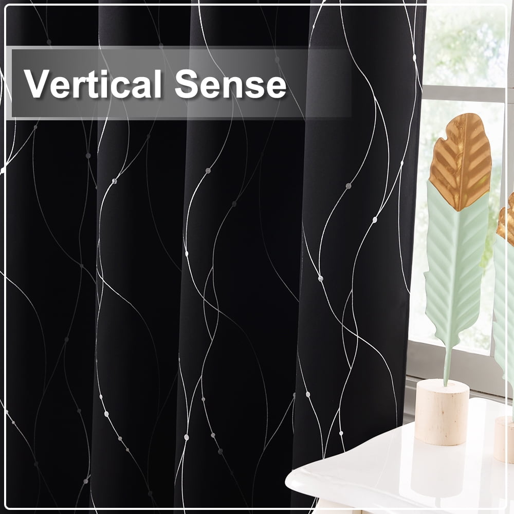 NICETOWN Modern Blackout Curtains for Bedroom, Pattern Printed Thermal Insulated Privacy Grommet Drapes, Set of 2, Black, W52 x L84