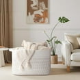 thumbnail image 2 of 108L Extra Large Blanket Basket, 25”x16”x16” Rectangle Woven Cotton Rope Baskets for for Living Room, Toy Storage with Handle- Light Yellow & White, 2 of 13