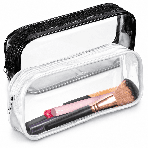 TAILNOVA Small Makeup Bag for Purse 7.78" X 3.15" X 1.37" – Clear Makeup Bags with Zipper – Waterproof Plastic Cosmetic Pouch,Compact Storage for Travel,On-The-Go Essentials