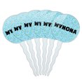 thumbnail image 1 of Wynona Cupcake Picks Toppers - Set of 6 - Blue Speckles, 1 of 1