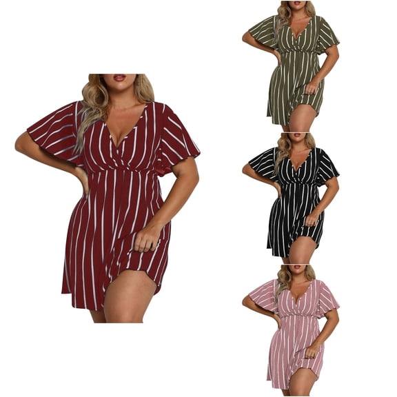 Antinious Summer Dresses for Women,Womens Dresses for Party,Plus Size Dresses for Curvy Women Casual V-Neck Short Sleeve Loose Beach Dress,Pink,XL