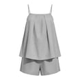 thumbnail image 4 of Karymi Womens T Shirts 2 Piece Linen Blend Outfit Set, Square Neck Thin Spaghetti Strap Tank Top+Elastic High Waist Casual Shorts with Side Pockets Womens Blouses, 4 of 7