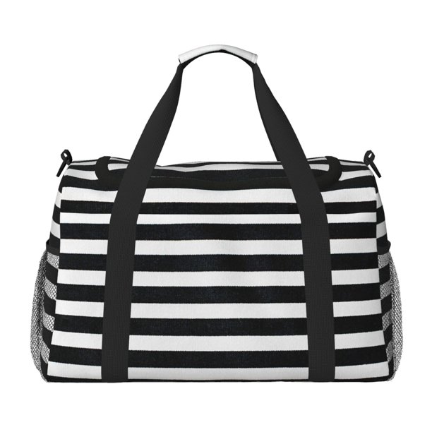 Balery Black And White Stripes Bolsa de Gimnasio para Mujeres, Bolsa de Viaje con Bolsillo Húmedo, Bolsa de Fin de Semana para Mujeres, Bolsa de Viaje Resistente al Agua