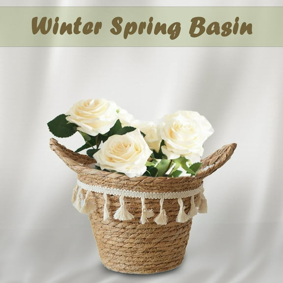 Seagrass Wicker Basket Flower Pot Folding Basket Storage Basket Decoration Storage Case,A,Wicker Straw