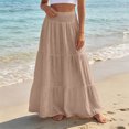 thumbnail image 2 of Wxolcjlv Women's Solid Tiered Maxi Skirt Smocked Waist Gathered Ruffle Layer Flared Silhouette Skirts, 2 of 5