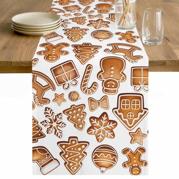 Gingerbread Man Table Runner 36 Inches Long Farmhouse Dress Scarves, Snowflakes Xmas Trees Candy Winter Dining Tablerunner for Coffee Table/Kitchen Island/Party Décor, Small 13" x 36"