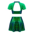 thumbnail image 2 of YiZYiF Kids Girls 2 Piece Sequins Dance Crop Top with Skater Skirt Set for Ballet Lyrical Dancewear Green 6, 2 of 7
