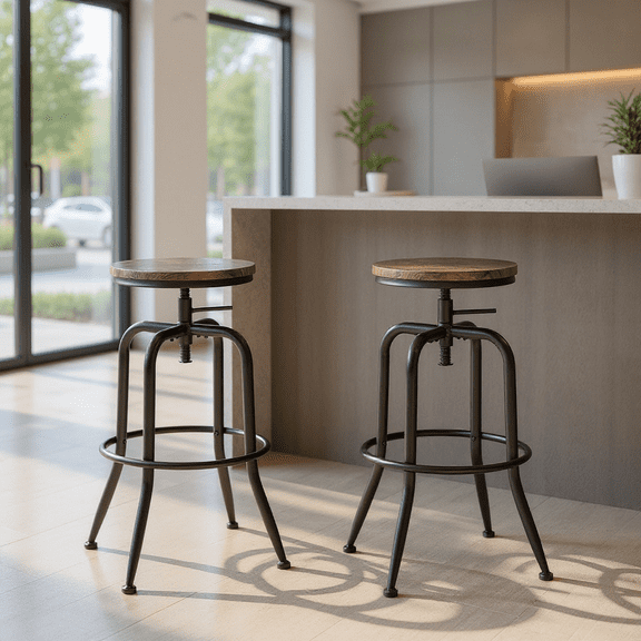 Homy Casa Set of 2 High Bar Stools with Ergonomic Backrest and 360-Degree Swivel for Reception Areas, Office Lobbies and Waiting Rooms