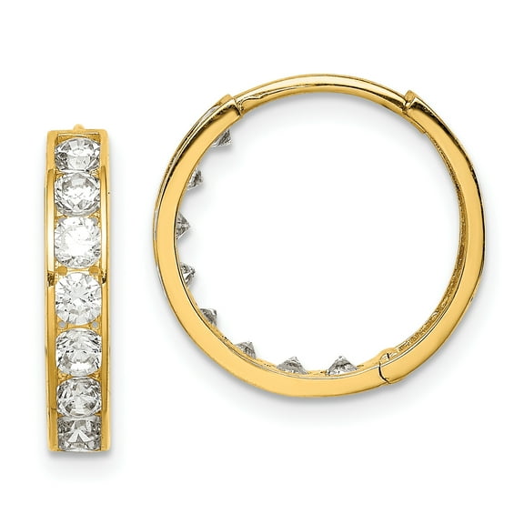 Primal Gold 14 Karat Yellow Gold Cubic Zirconia Hinged Hoop Earrings