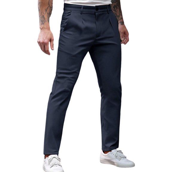 Golf Pants For Men Slim Fit Stretch Dress Pants Pleated High Waist Casual Business Trousers Wrinkle Resistant Comfortable Office Commute Pants Work Dress Office Travel Slacks Trousers