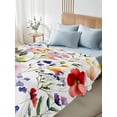thumbnail image 4 of Floral Queen Size Flat Sheet, Wrinkleproof & Fadeproof Cooling Flat Bed Sheet Only, Red Yellow Pink Blue Flower Purple Lavender Leaf Breathable Soft Bedding Top Sheets 90 x 102 Inches, 4 of 8