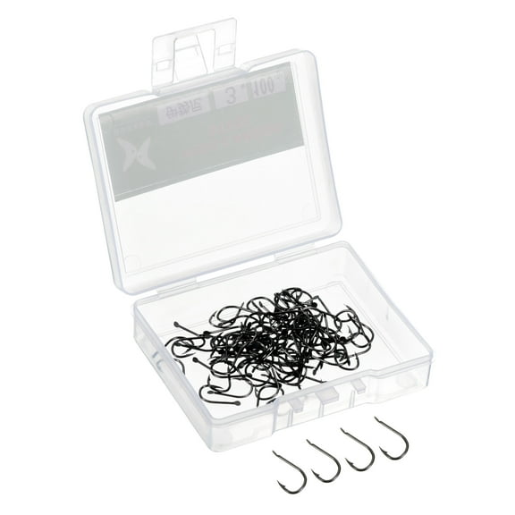 Uxcell 3# 0.24" J Shape High Carbon Steel Claw Fish Catfish Hooks with Barbs, Black 100 Pack