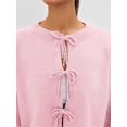 thumbnail image 4 of Women'S Tie Front Cardigan Sweaters Chunky Knit Long Puff Sleeve Trendy Fall Winter Jacket Coats Pink L, 4 of 9