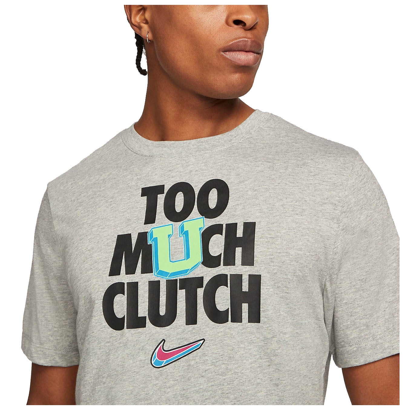 Nike Men's Verbiage Too Much Clutch Graphic Tee (Heather Grey, X-Large) 