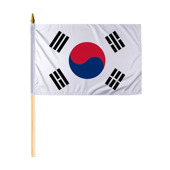 Promopatriot Small South Korea National Desk Flag 12x18 inch 24" Wood Stick Polyester Double Stitched Edges Mini South Korea flag on Stick