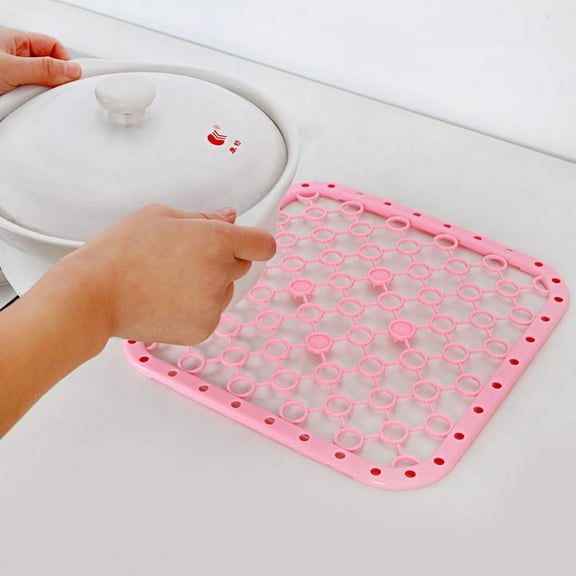 Hytrove Dish Drying Mat for Kitchen Counter 1Set Pink Square Silicone Heat Resistant Accessory