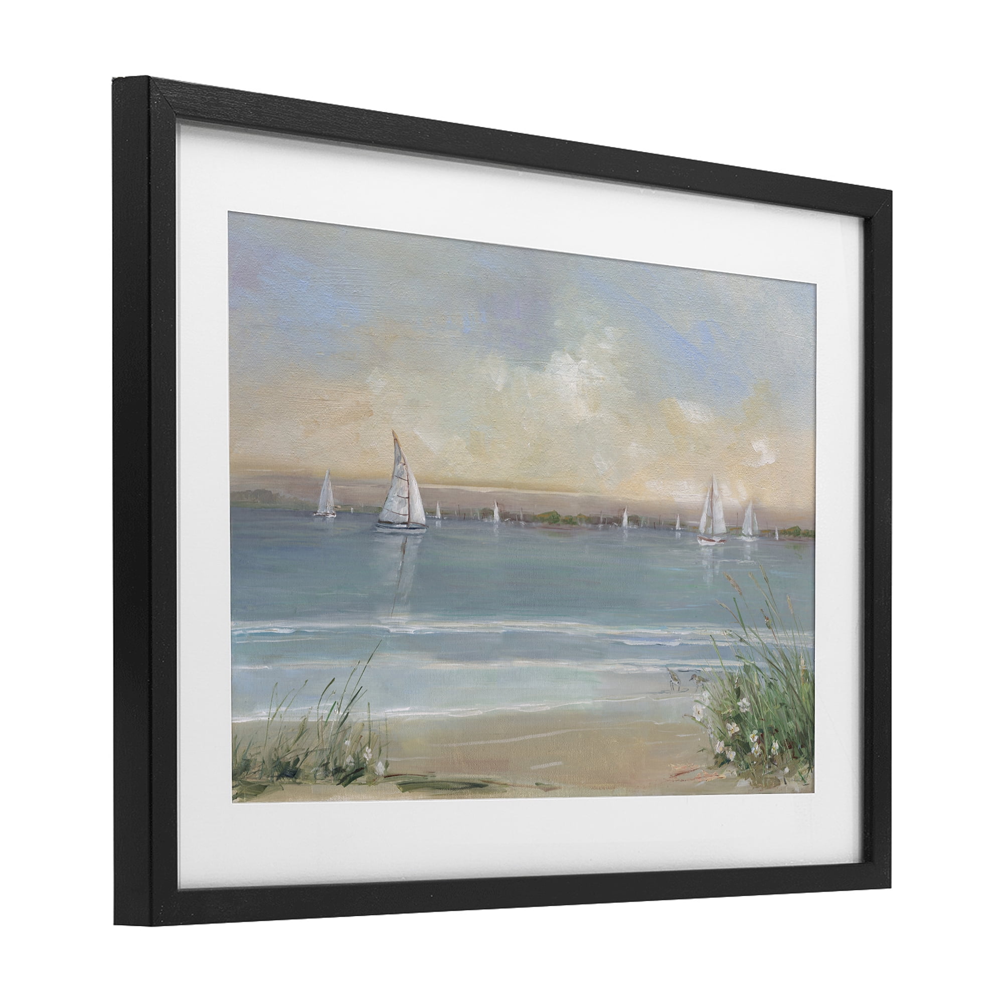 Stupell Industries Coastal Sailing At Dawn Black Framed Print Under Glass, design by Sally Swatland