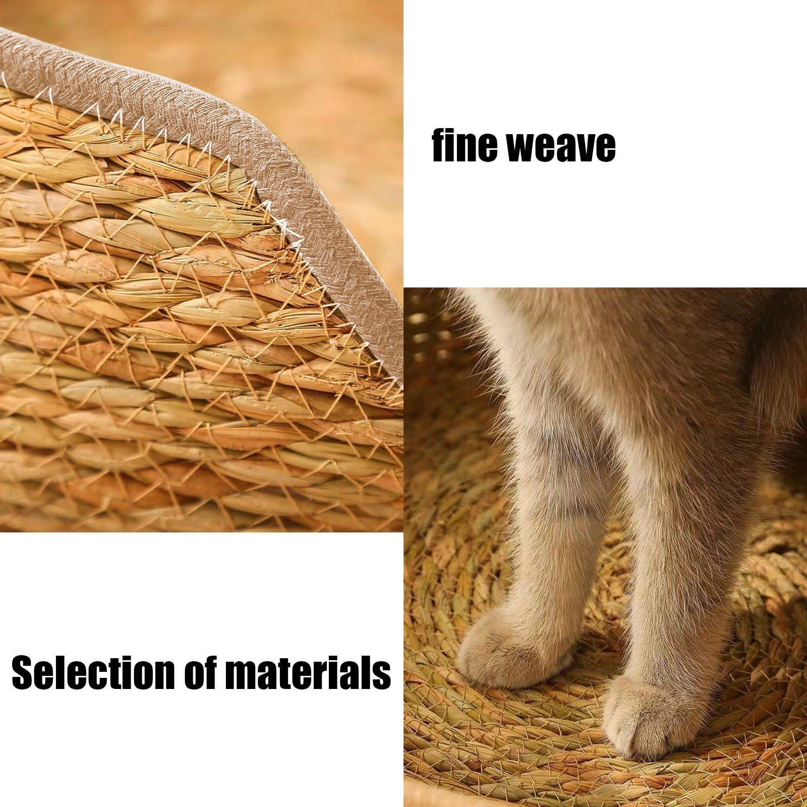 SPOORYYO Woven Grass Pet Bed (Cats), Polyester Scratch Pad Bed for All Seasons, Detachable Washable, 34x34x13cm/13.77x13.77x5.12in, Khaki & Army Green (1 Piece)
