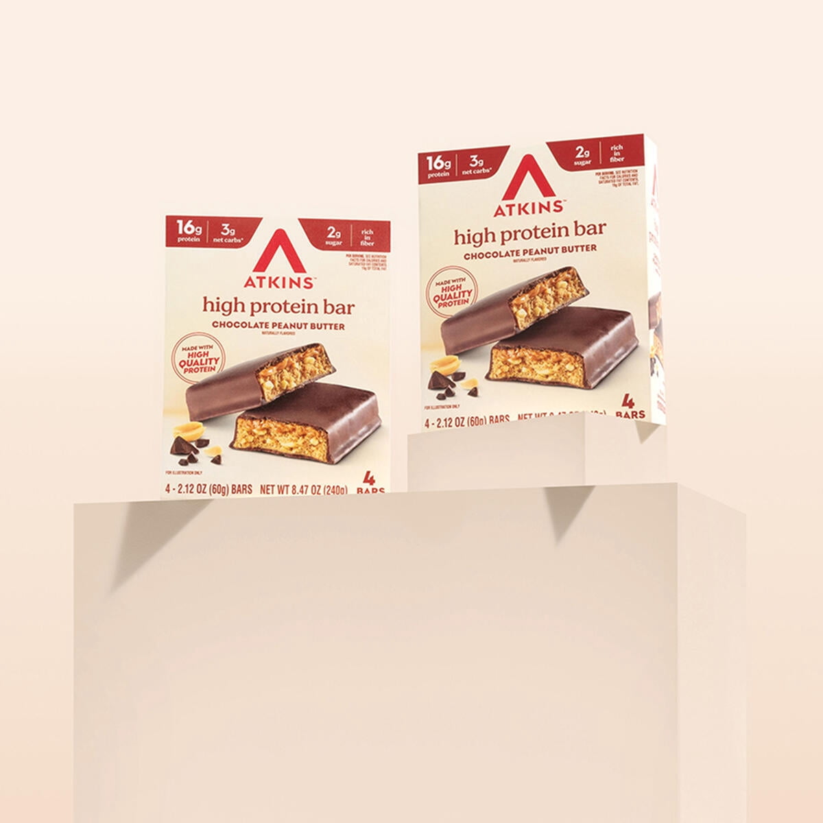 Atkins High Protein Bars, Chocolate Peanut Butter Flavored, 16g Protein, 4 Count