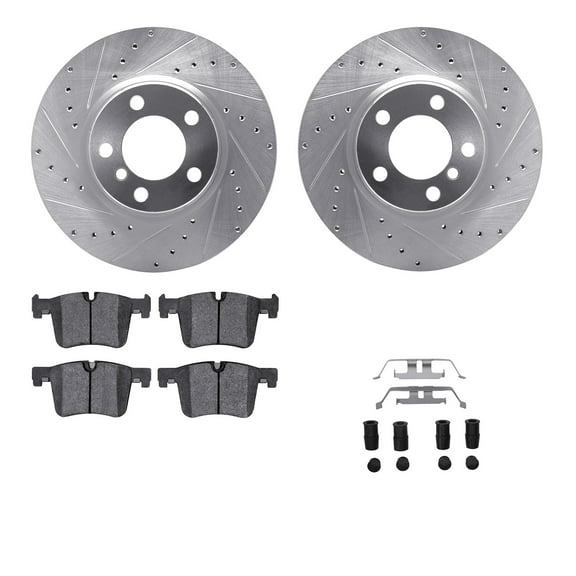 Dynamic Friction Company Front Brake Rotors-Drilled and Slotted-Silver with 5000 Advanced Brake Pads includes Hardware 7512-31131