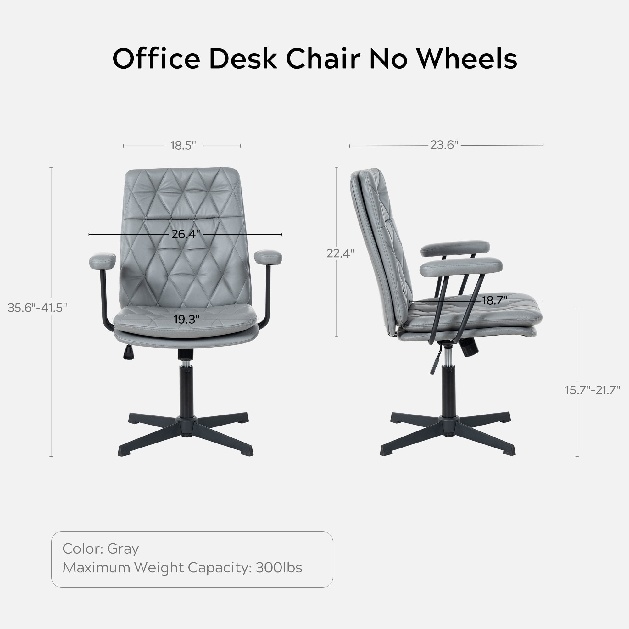 EYYTHUNG Home Desk Chair with Arms, Adjustable Stationary Ergonomic Office Swivel Working Computer Chair with Soft Cushion No Wheels, Grey