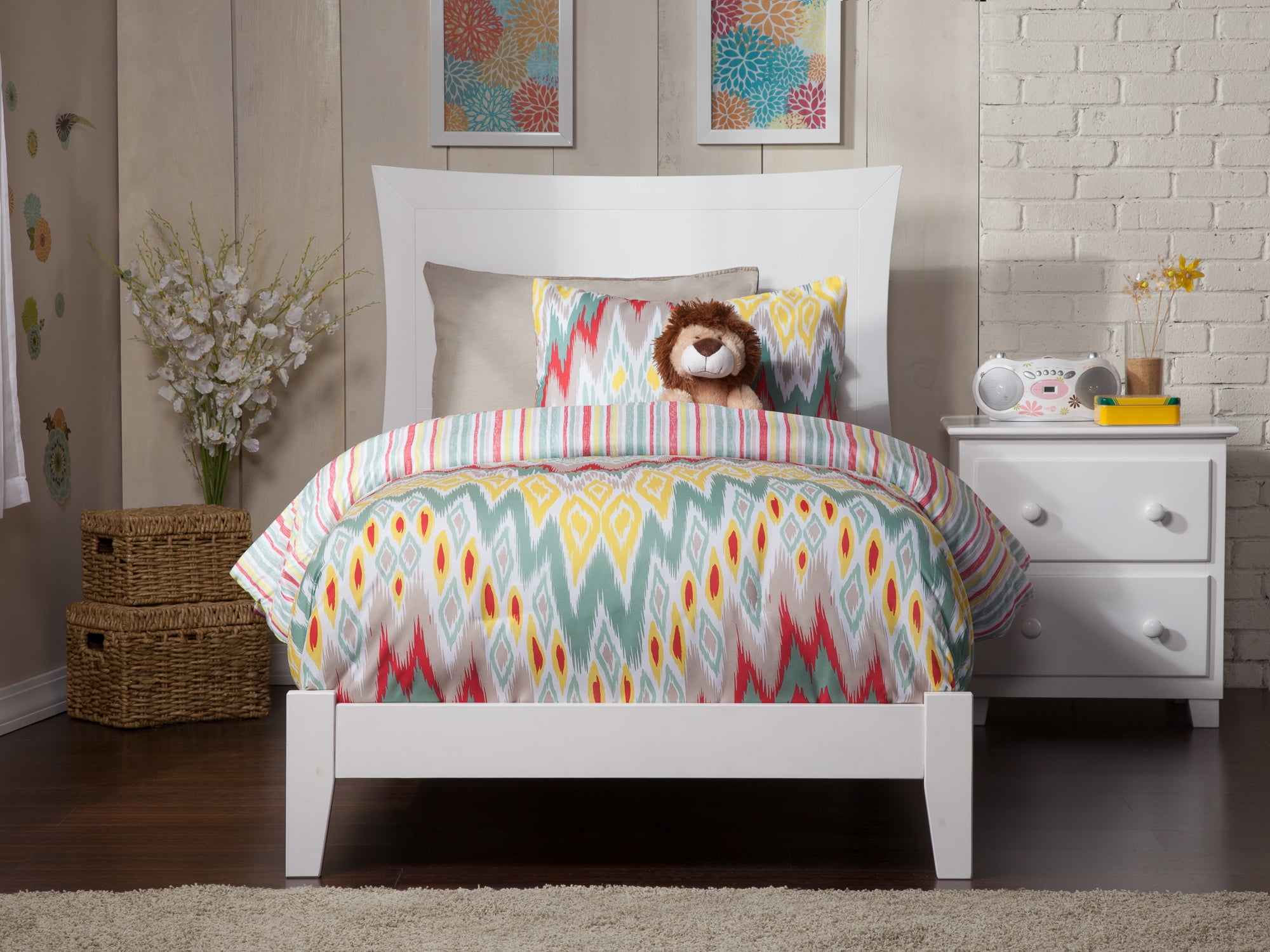 AFI Metro Twin Wood Foundation Bed Frame with Panel Headboard, White