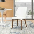 thumbnail image 3 of Leather Upholstery Compact Dining Chair With Walnut legs, Alabaster, Set Of Two- Saltoro Sherpi, 3 of 3