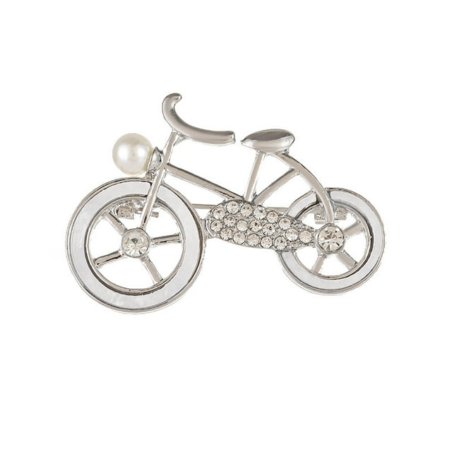 Elegante broche para bicicleta con detalles en perlas y cristales