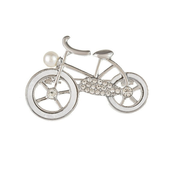 Elegante broche para bicicleta con detalles en perlas y cristales