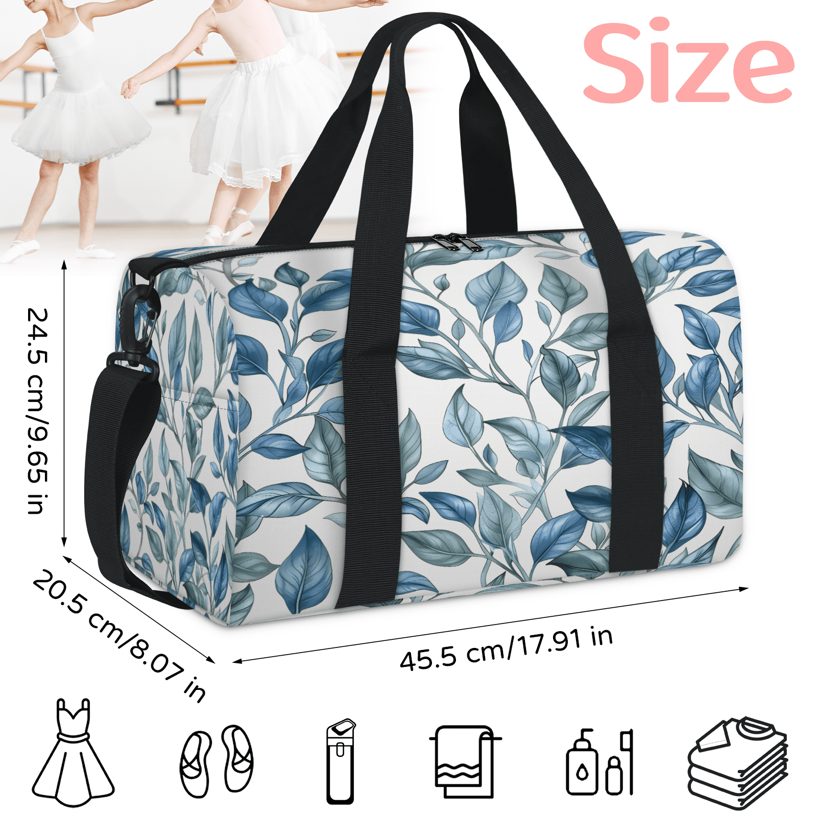 Herdesigns Leaf Gym Bag for Women, Duffle Bag for Travel Sport, Lightweight Waterproof Carry on Weekender Overnight Dance Yoga Workout Bags