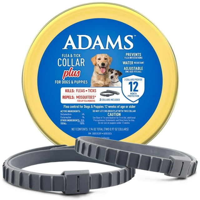 Collar antipulgas y garrapatas para perros Adams Plus, 12 meses, paquete de 2