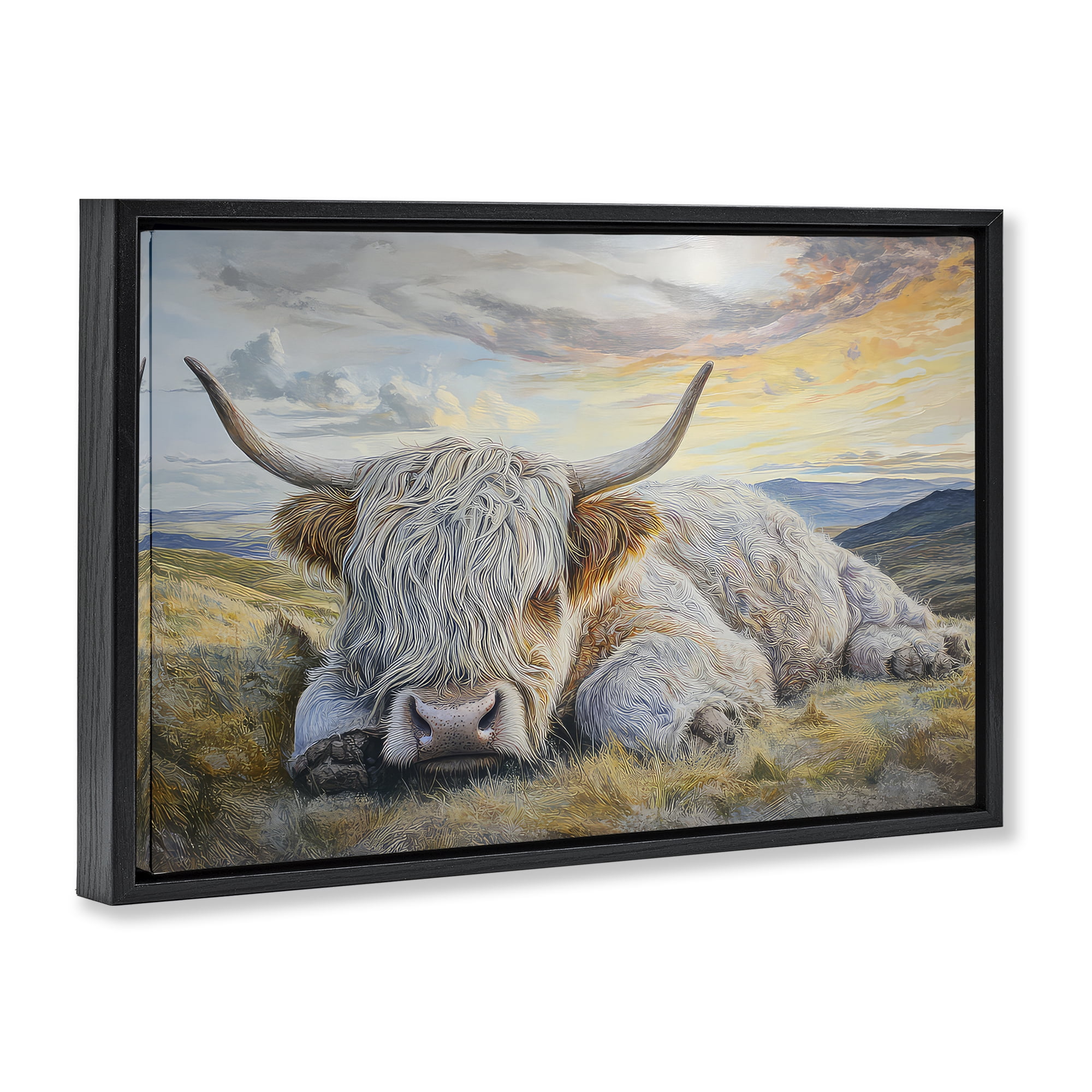 Stupell Industries Sleeping Highland Cow Pastoral Black Framed Floater Canvas Wall Art, design by The Wands Want