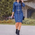 thumbnail image 2 of Women's Denim Dress Long Sleeve Slim Fit Button Front Lapel Belted Casual Elegant Stylish Comfortable Flattering Trendy, 2 of 2