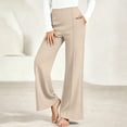thumbnail image 5 of Women's High Waisted Wide Leg Pants, Elastic Waist Seamed Front Trousers with Pockets, Casual Loose Fit Flowy Dress Pants for Work Office Daily Wear 01-Beige L, 5 of 5