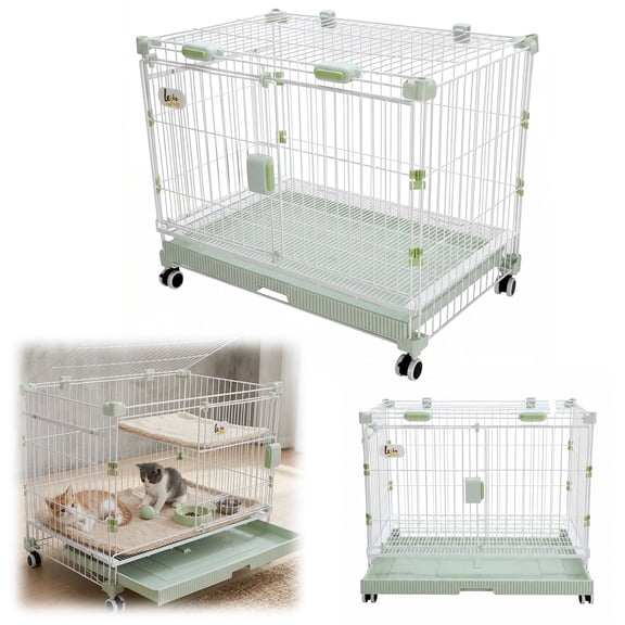 Happyhtes 31 Inch Foldable Splicing Pet Cage, Leak-proof With Pull-out Tray And Wheels, For Rabbits, Chinchillas, Guinea Pigs, Small Animals