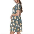 thumbnail image 2 of Disketp Cartoon Bulldog 1 para Vestido de Manga Corta para Mujeres, Vestidos de Verano para Mujeres, Casual y Holgado para la Playa, 2 of 6