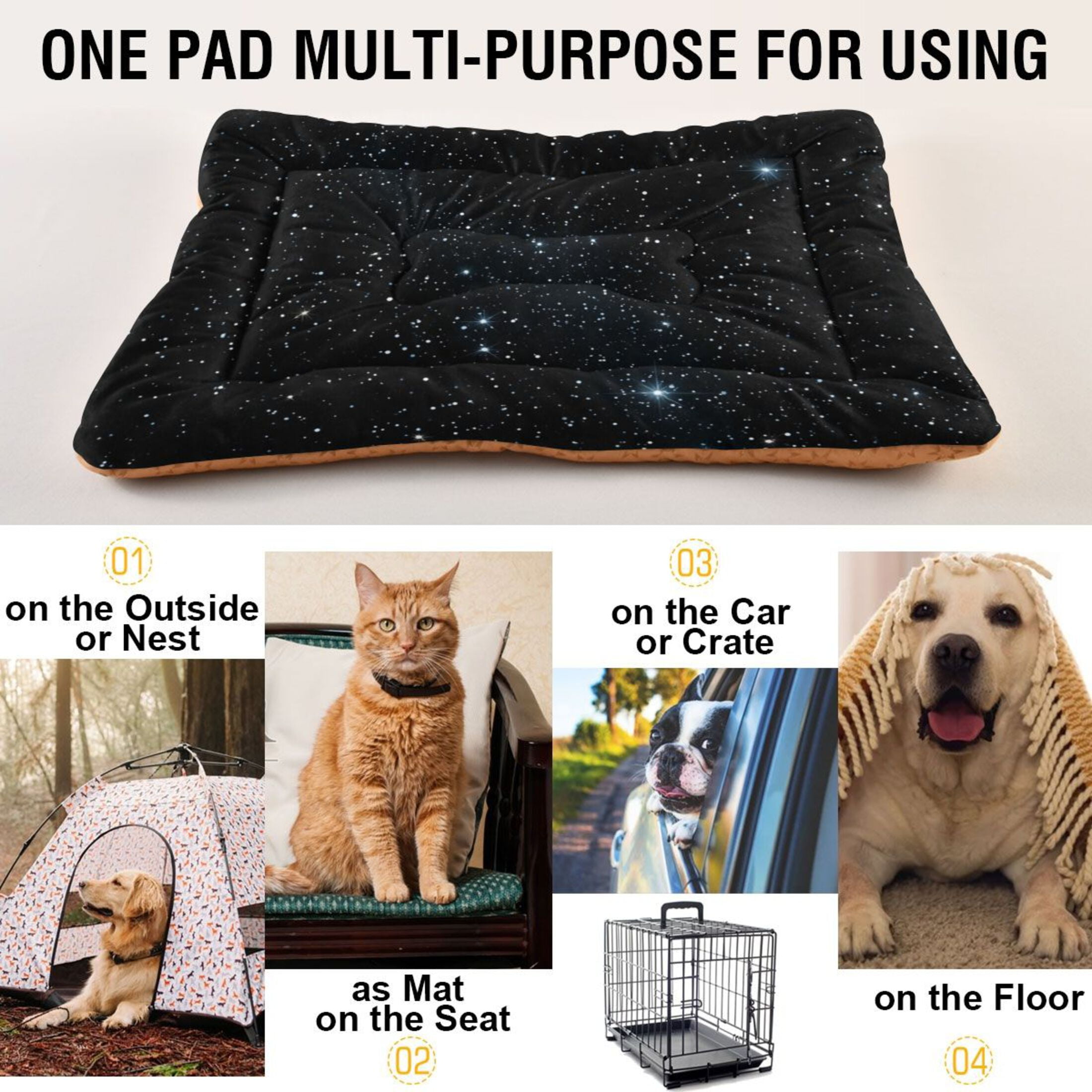 Cozy Mat Pet Bed Indoor Outdoor Warm Soft For Cat Dog Puppy(S/M) Twinkling Stars