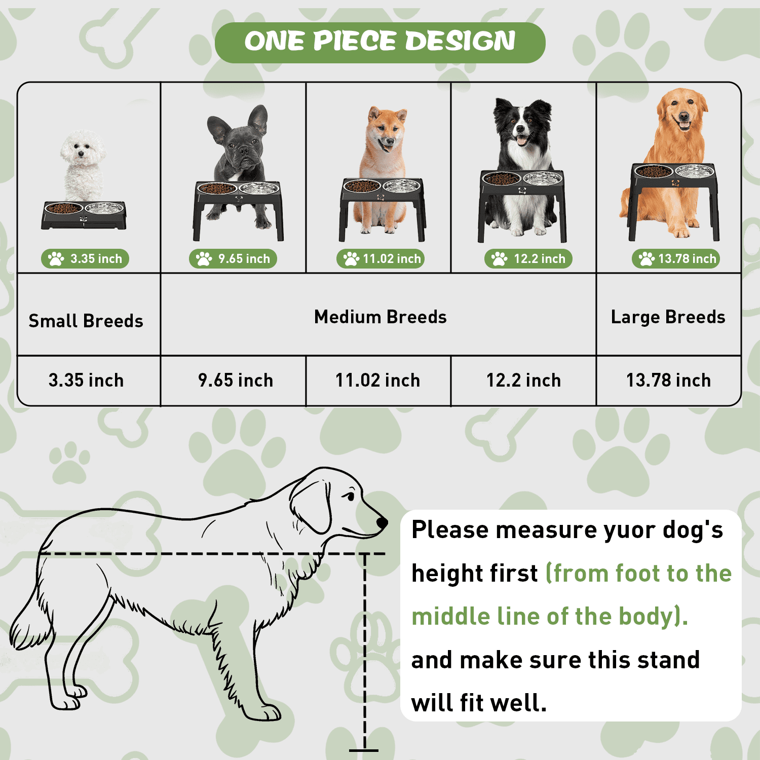 ABSOKE Elevated Dog Bowls - 5 Heights Adjustable Raised Dog Food Bowls with 2 Stainless Steel for Small Medium Large Dogs Cats