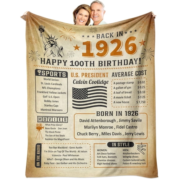 100th Birthday Decorations for Women or Men, 100th Birthday Gifts for Women Men, 100th Birthday Party Supplies, Gifts for 100 Year Old Woman Man Grandma Grandpa Dad Mom Throw Blanket 40x50 Inch